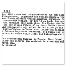 Aufzeichnung über den Fund des originalen Restsockels