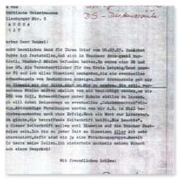 Schriftverkehr B. Köppe an Museum Taucha - 12.07.1987