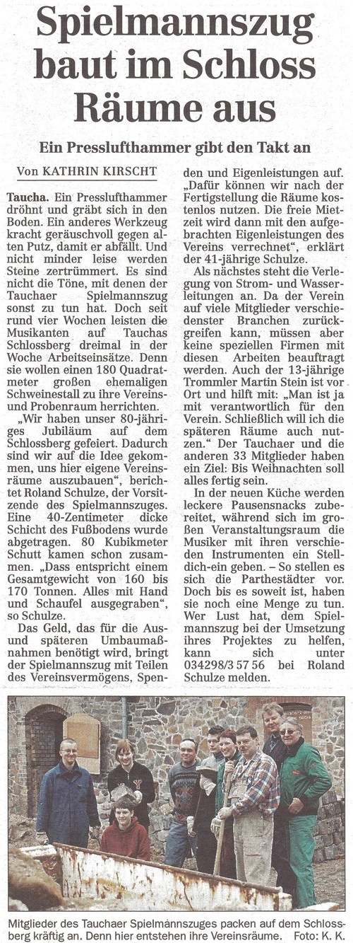 26.03.2004 | LVZ | Spielmannszug baut im Schloss Räume aus