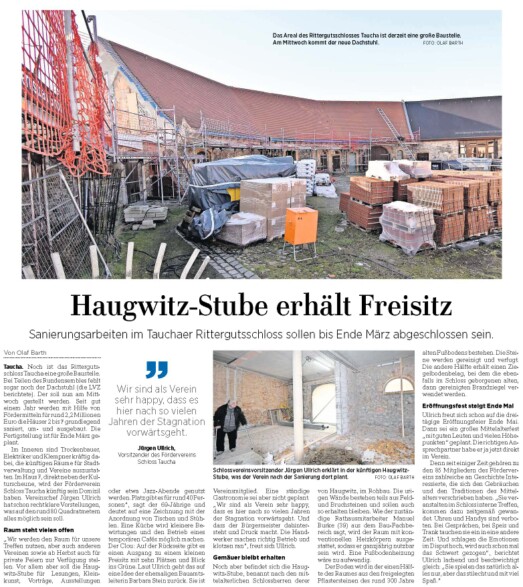 11.01.2022 | LVZ | Haugwitz-Stube erhält Freisitz