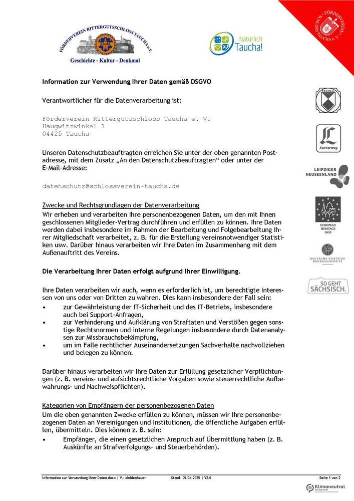 Information zur Verwendung Ihrer Daten gemäß DSGVO