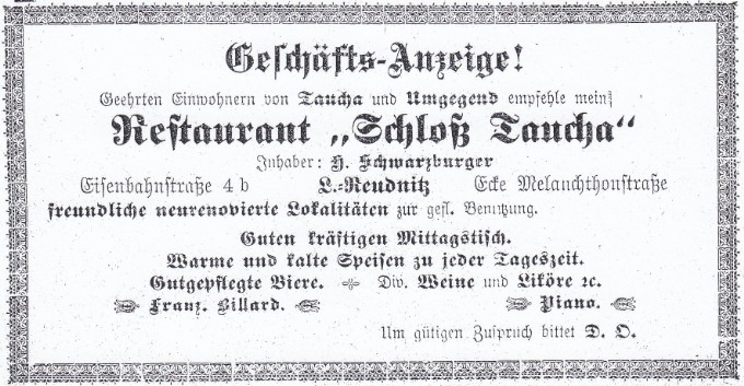 Geschäftsanzeige Restaurant „Schloß Taucha“